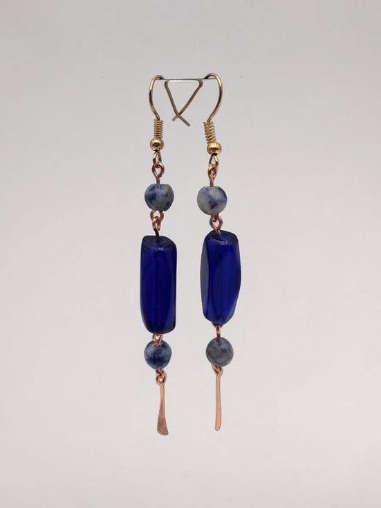 Handmade Jewelry - Handmade Cobalt Blue Beaded Drop Earrings - Women Jewelry